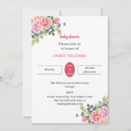 Invitación Elegante Rosa Flor Personalizada Baby Shower