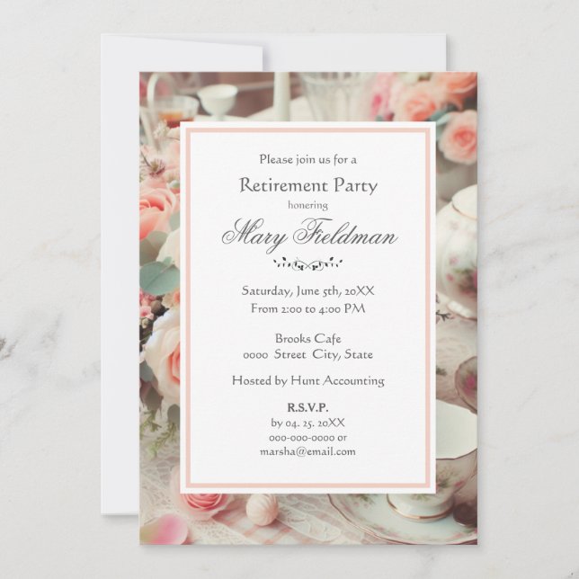 Invitación Elegante Rosa Floral  (Anverso)