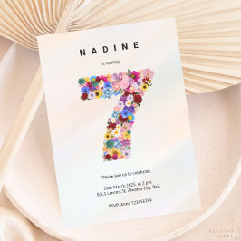 Invitación Elegante rosa floral 7 cumpleaños primavera jardín
