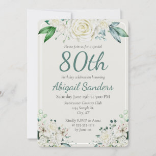 Invitación Elegante Rosa Floral 80 cumpleaños Fiesta de cualq