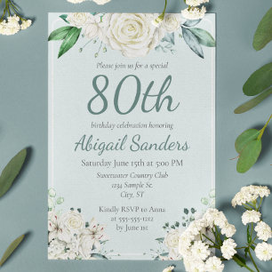Invitación Elegante Rosa Floral 80 cumpleaños Fiesta de cualq