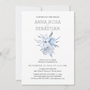 Invitación *~* Elegante Rosa floral azul AR15 WEDDING RSVP +
