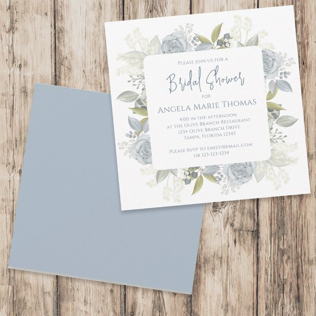 Invitación Elegante Rosa floral azul turbio ducha de novia (Subido por el creador)