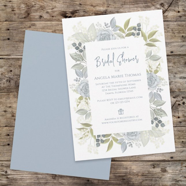 Invitación Elegante Rosa floral azul turbio Rosa de ducha de  (Subido por el creador)