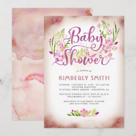 Invitación Elegante rosa floral - Baby Shower Chica