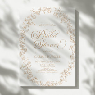 Invitación Elegante Rosa Floral Beige Arte de Línea de Regade