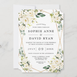 Invitación Elegante Rosa Floral Blanco Oro Todo En Un Boda