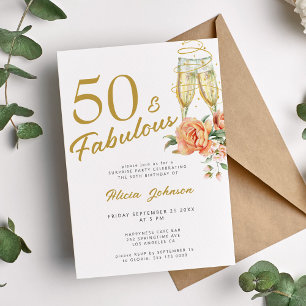 Invitación Elegante rosa floral cincuenta fabulosos 50 años