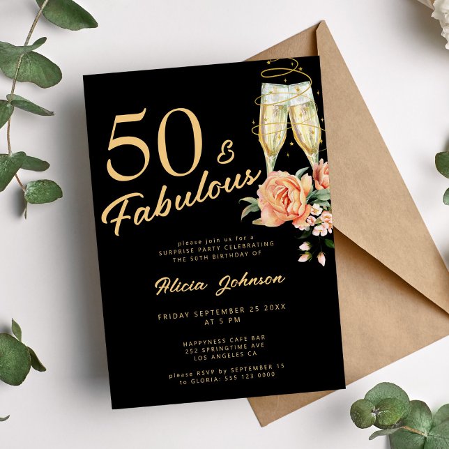 Invitación Elegante rosa floral cincuenta fabulosos 50 años (Subido por el creador)