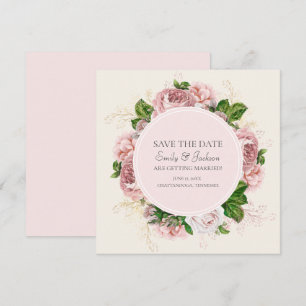 Invitación Elegante Rosa Floral Crema Guardar Fecha de Boda