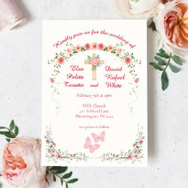 Invitación Elegante Rosa floral de boda cristiana