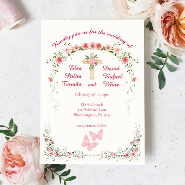 Invitación Elegante Rosa floral de boda cristiana (Subido por el creador)