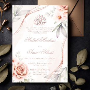 Invitación Elegante Rosa floral de oro boda musulmán islámico