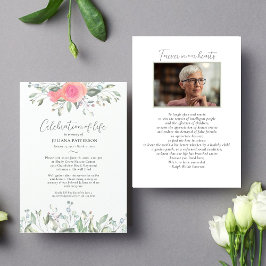 Invitación Elegante Rosa floral foto celebración de la vida