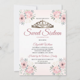 Invitación Elegante Rosa floral oro Rubor dulce rosa 16