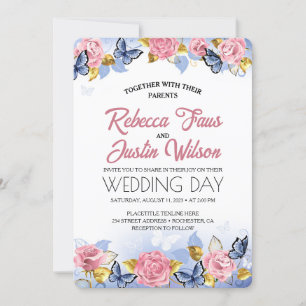 Invitación Elegante Rosa Floral Polvorienta Moderna