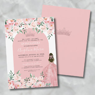 Invitación Elegante Rosa Floral Quinceanera Rosa Claro
