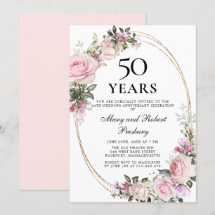 Invitación Elegante Rosa Floral Rosa de 50 Aniversario