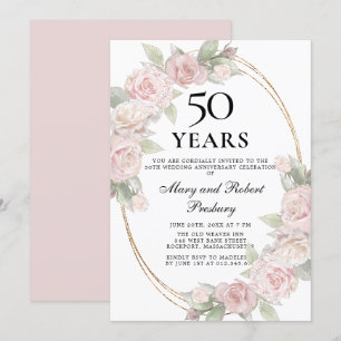 Invitación Elegante Rosa Floral Rosa de 50 Aniversario