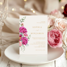 Elegante Rosa Floral Vibrante Boda Dorado