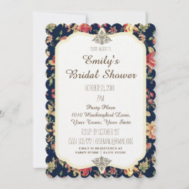 Invitación Elegante Rosa floral vintage Blue Bridal Shower