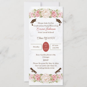 Invitación Elegante Rosa Flores Personalizado Graduación