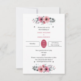 Invitación Elegante Rosa Flower Custom Wedding