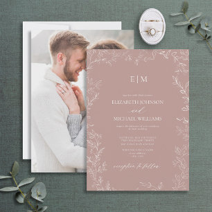 Invitación Elegante Rosa Foto Boda Monograma
