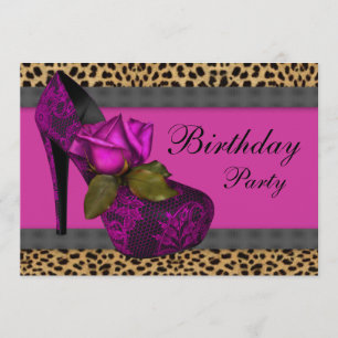 Invitación Elegante Rosa Fuchsia Hot Pink Leopard Cumpleaños