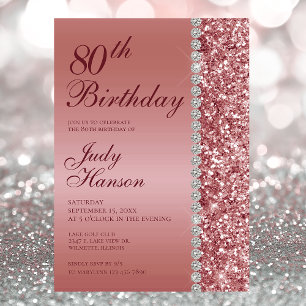 Invitación Elegante Rosa Gold 80th Photo Birthday Party