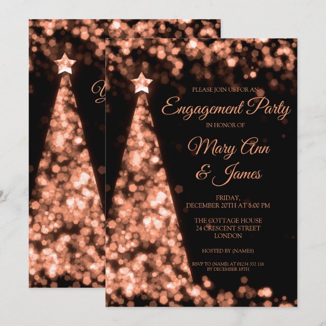 Invitación Elegante Rosa Gold Black Navidades Partido de comp (Anverso / Reverso)