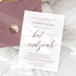 Invitación Elegante Rosa Gold Calligraphy Bat Mitzvah<br><div class="desc">Esta elegante caligrafía de oro rosa Bat Mitzvah es perfecta para una simple mitzvah de murciélago. El diseño rosa oscuro presenta una tarjeta minimalista decorada con una tipografía romántica y caprichosa de imitación rosa de Relieve metalizado dorado. Nota: Este diseño no tiene Relieve metalizado de oro rosa real. Es un...</div>