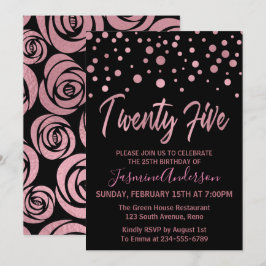 Invitación Elegante Rosa Gold Faux Relieve metalizado 25 cump