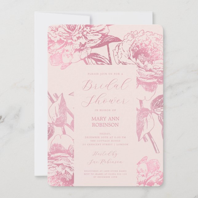 Invitación Elegante Rosa Gold Floral Bridal Shower Rubor (Anverso)