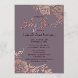 Invitación Elegante Rosa Gold Floral Purple Mauve Baby Shower