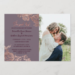 Invitación Elegante Rosa Gold Floral Purple Mauve Engagement