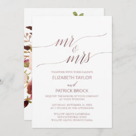 Invitación Elegante Rosa Gold Floral Sr. y Sra. Boda