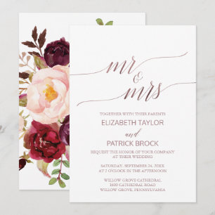 Invitación Elegante Rosa Gold Floral Sr. y Sra. Boda