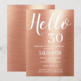 Invitación Elegante Rosa Gold Hello 30 cumpleaños