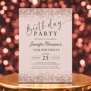 Invitación Elegante Rosa Gold Purpurina Rubor 30 cumpleaños