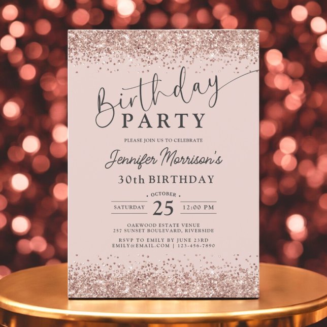 Invitación Elegante Rosa Gold Purpurina Rubor 30 cumpleaños (Subido por el creador)