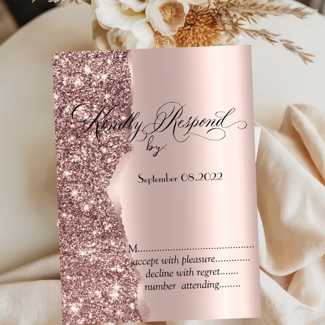 Invitación Elegante Rosa Gold Purpurina Script RSVP (Subido por el creador)