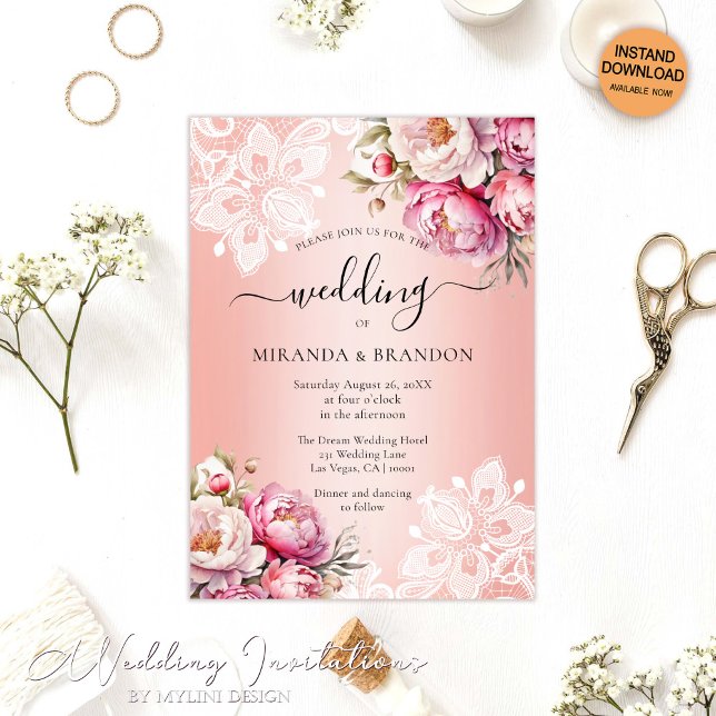 Invitación Elegante Rosa Gold Watercolor Floral Boda (Subido por el creador)