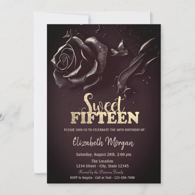 Invitación Elegante Rosa Gótico Borgoña 15 cumpleaños (Anverso)