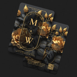 Invitación Elegante Rosa Gótico de Oro Negro Boho Lux Boda