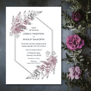 Invitación Elegante Rosa  Gris Boda Botánico
