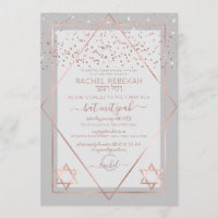 Elegante Rosa Gris Oro Confetti Borde Mitzvah