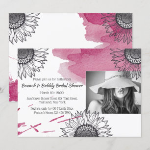 Invitación Elegante rosa gris rosa DIY foto fiesta de girasol