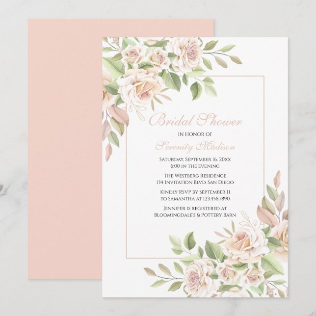 Invitación Elegante Rosa Jardín Boda Floral Rosa (Anverso / Reverso)