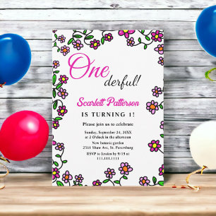 Invitación Elegante Rosa Jardín Botánico Floral Primer cumple